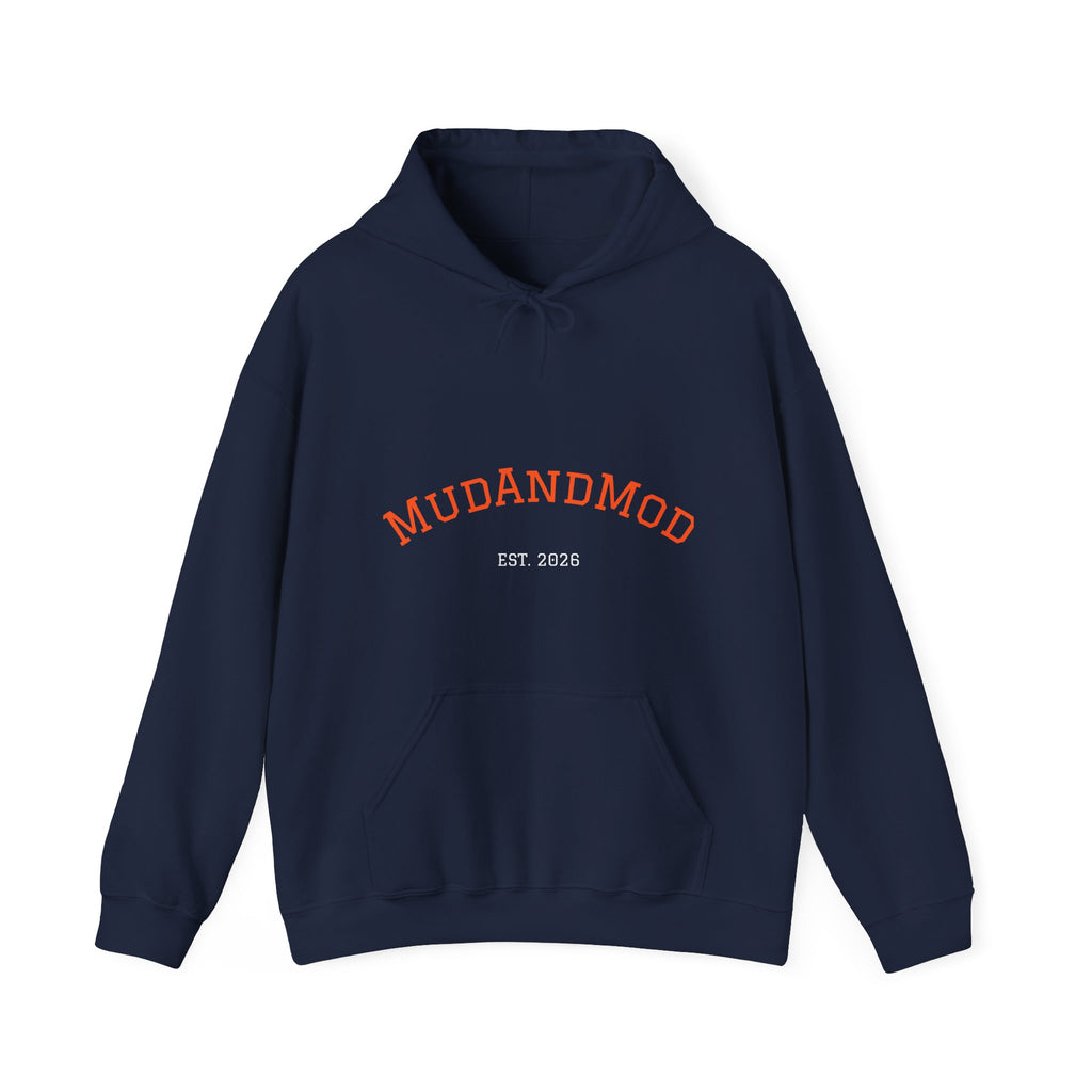 MudAndMod Established 2028 Hoodie — Vintage Collegiate Black Pullover
