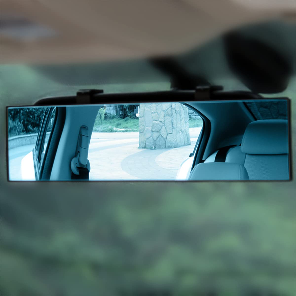 8sanlione 12 Inch Panoramic Car Rearview Mirror, White