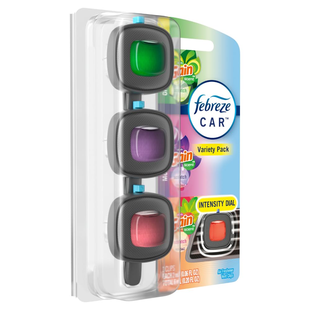 Febreze Car Air Freshener Vent Clip Gain Moonlight Breeze Scent, .07 oz. Car Vent Clip, Pack of 3 and Stay-Fresh Storage Case