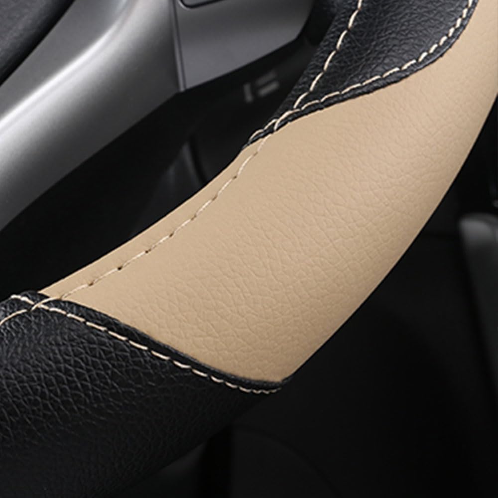 Leather Car Steering Wheel Cover, Universal Fit for Most Cars, Beige