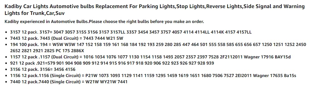12 Pack 3157 4157 Bulb, P27/7W Brake/Tail/Turn Signal Bulbs.