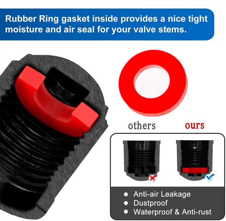 Tire Valve Stem Caps The Upgraded Version has a Sealing Ring for Car, Motorbike, Trucks, Bike, Bicycle （Black） (24)