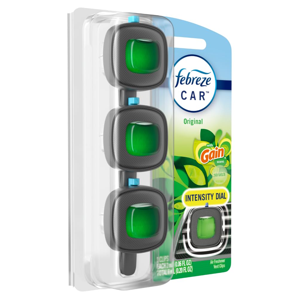 Febreze Car Air Freshener Vent Clip Gain Moonlight Breeze Scent, .07 oz. Car Vent Clip, Pack of 3 and Stay-Fresh Storage Case