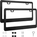 QUANQIUFEI 2 Pack License Plate Frames, Stainless Steel Car License Plate Cover Car Accessories with Screw Caps (Black)