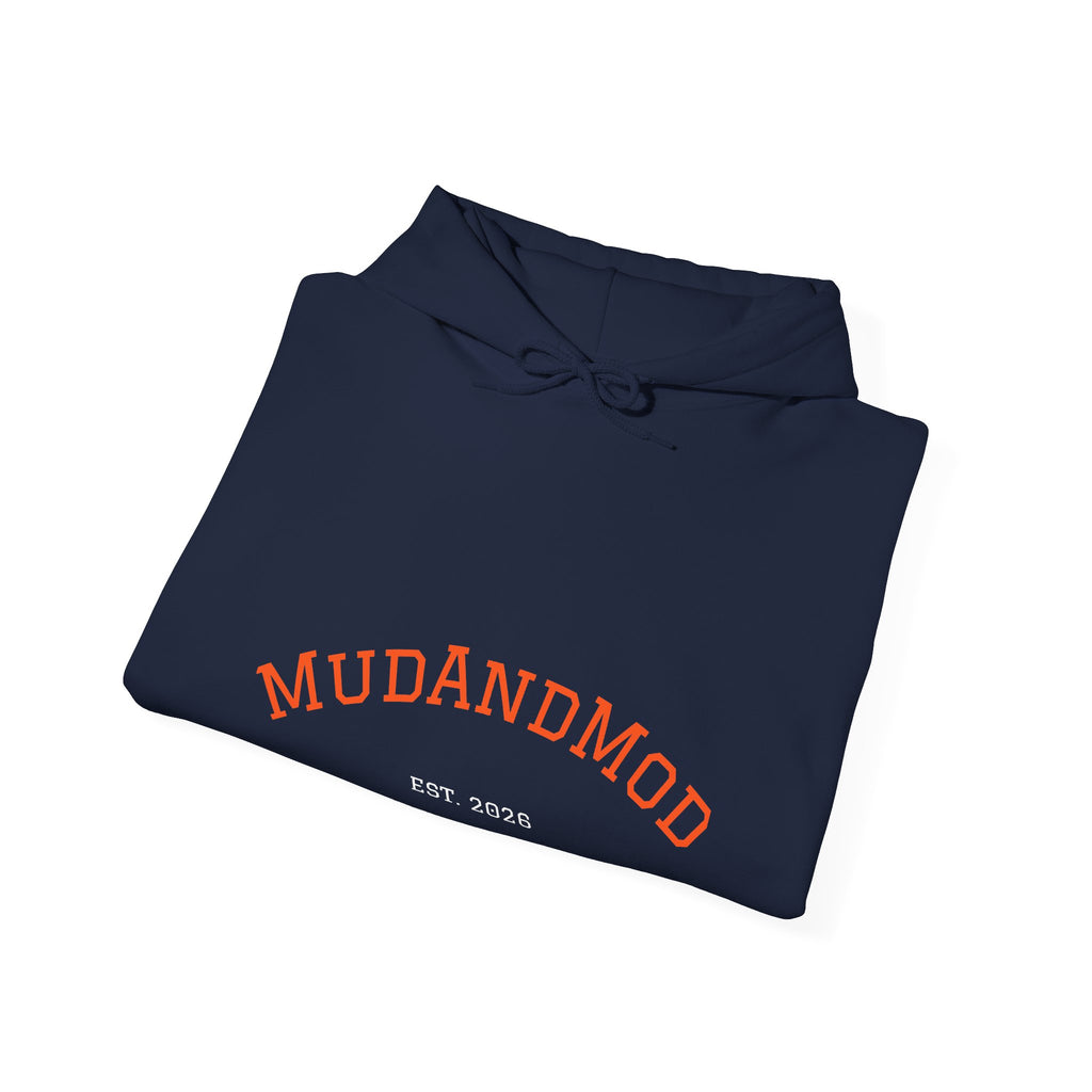 MudAndMod Established 2028 Hoodie — Vintage Collegiate Black Pullover