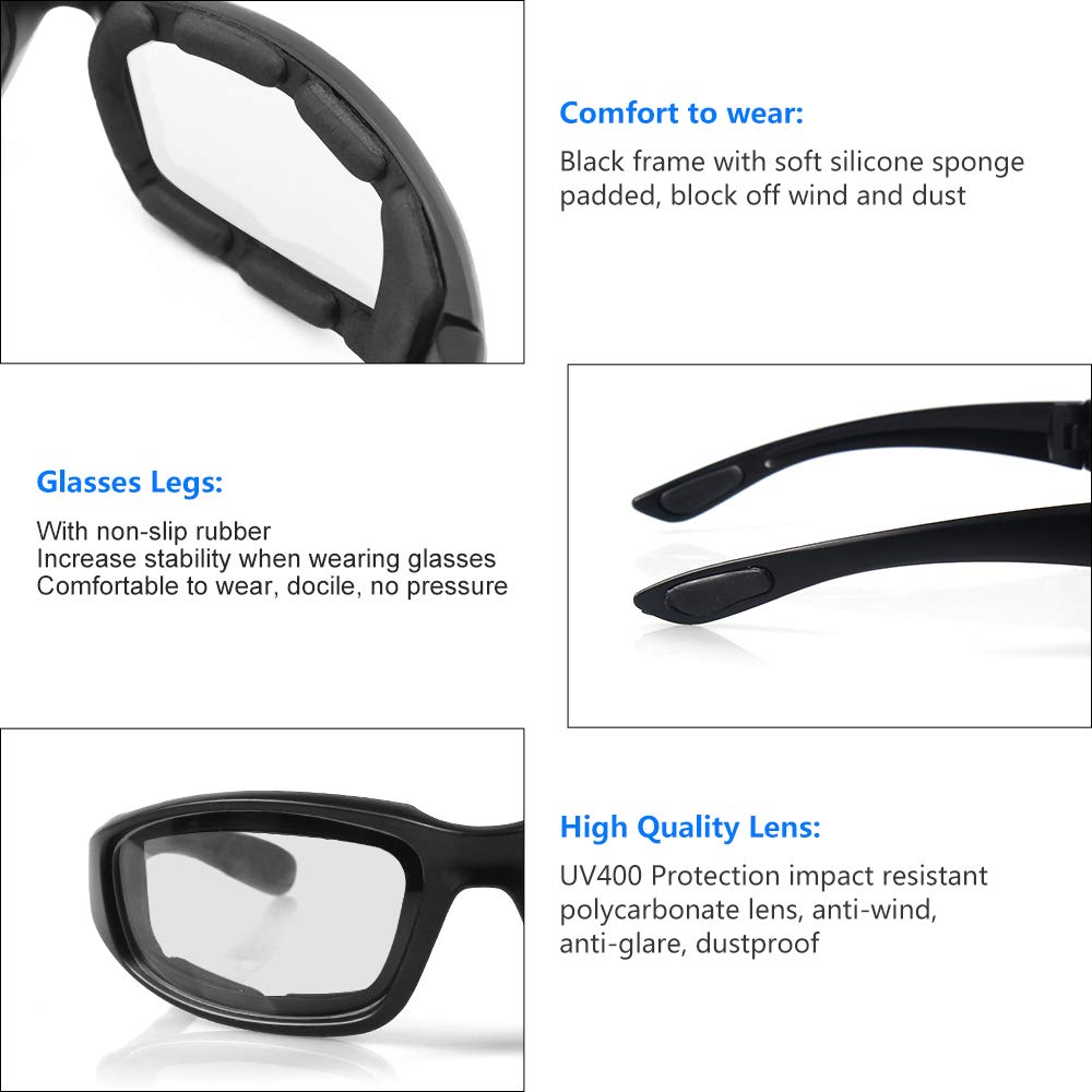 3 Pair Motorcycle Riding Glasses Padding Goggles UV Protection Dustproof Windproof Motorcycle Sunglasses for Outdoor Actives