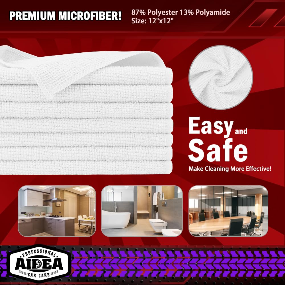 AIDEA Microfiber Cleaning Cloth-50PK, Microfiber Towels for Cars, 12"×12"