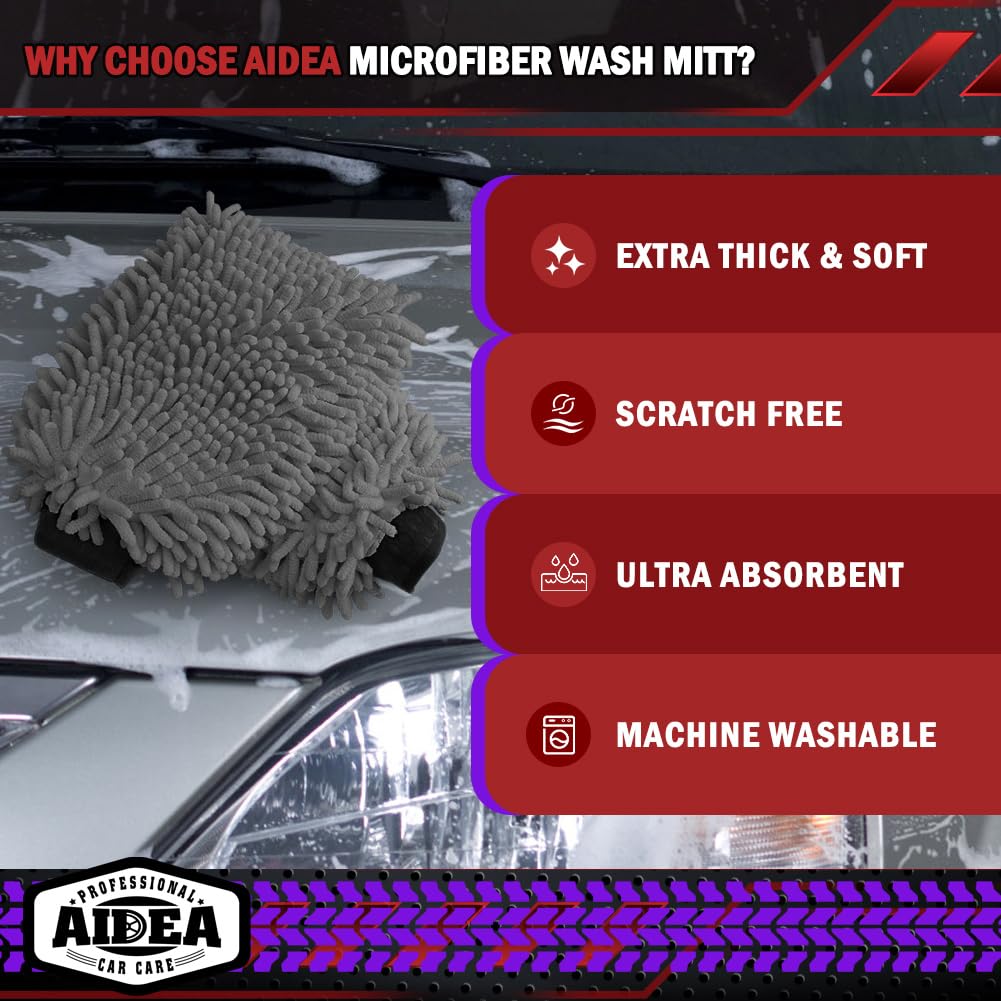 AIDEA Car Wash Mitt Microfiber-2PK, Car Wash Brush, Green, 7.12''X10.14''