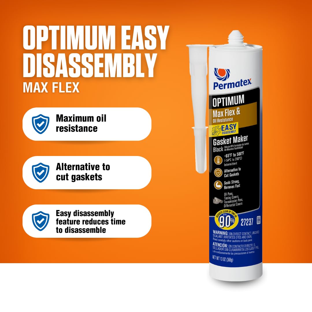 Permatex 82180 Ultra Black Maximum Oil Resistance RTV Silicone Gasket Maker, Sensor Safe and Non-Corrosive, for High Flex and Oil Resistant Applications 3 oz