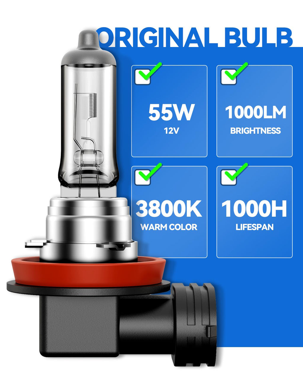 H11 Headlight Bulbs, 2Pcs 12V 55W H11 Halogen Bulbs Replacement for Car Truck Headlight Bulb, 3800K Amber Yellow