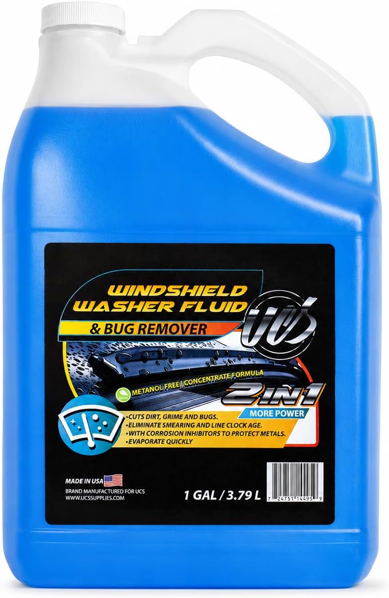 UCS Windshield Washer Fluid 2-in-1 Bug Remover, 1 Gallon (128 fl oz) | Ready-to-Use Formula Removes Bugs, Dirt & Road Grime for Clear, Streak-Free Glass – Methanol-Free