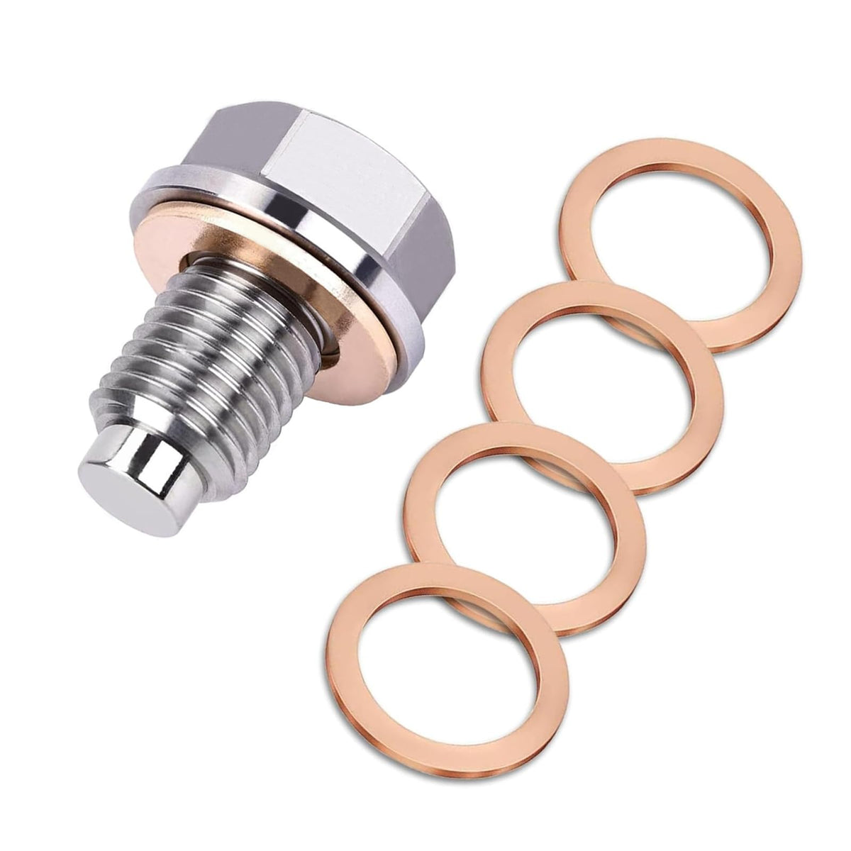 M14x1.5 Magnetic Oil Drain Plug, Magnetic Stainless Steel Oil Pan Drain Nut Bolt with 5PCS Copper Crush Washer Anti Leakage, Universal Leak-proof Replacement,Fits Most Cars,Motorcycles,Boats