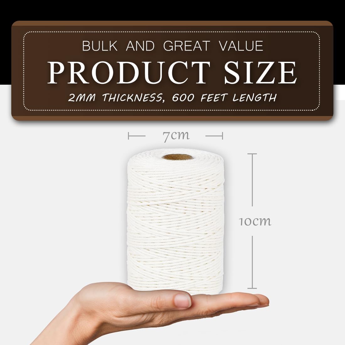 SMART&CASUAL 600 Feet 2mm Cotton Butcher Twine String Soft Food Safe for Cooking Craft Baker Kitchen Meat Turkey Sausage Roasting Gift Wrapping Gardening Crocheting Knitting