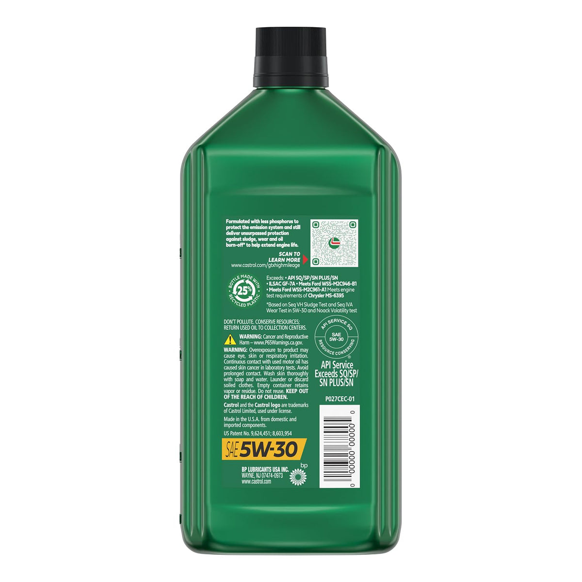 Castrol GTX High Mileage 5W-30 Synthetic Blend Motor Oil, 5 Quarts