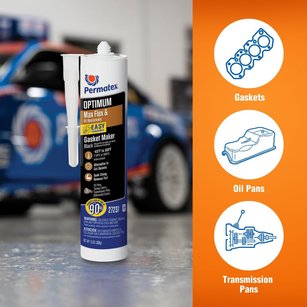 Permatex 82180 Ultra Black Maximum Oil Resistance RTV Silicone Gasket Maker, Sensor Safe and Non-Corrosive, for High Flex and Oil Resistant Applications 3 oz