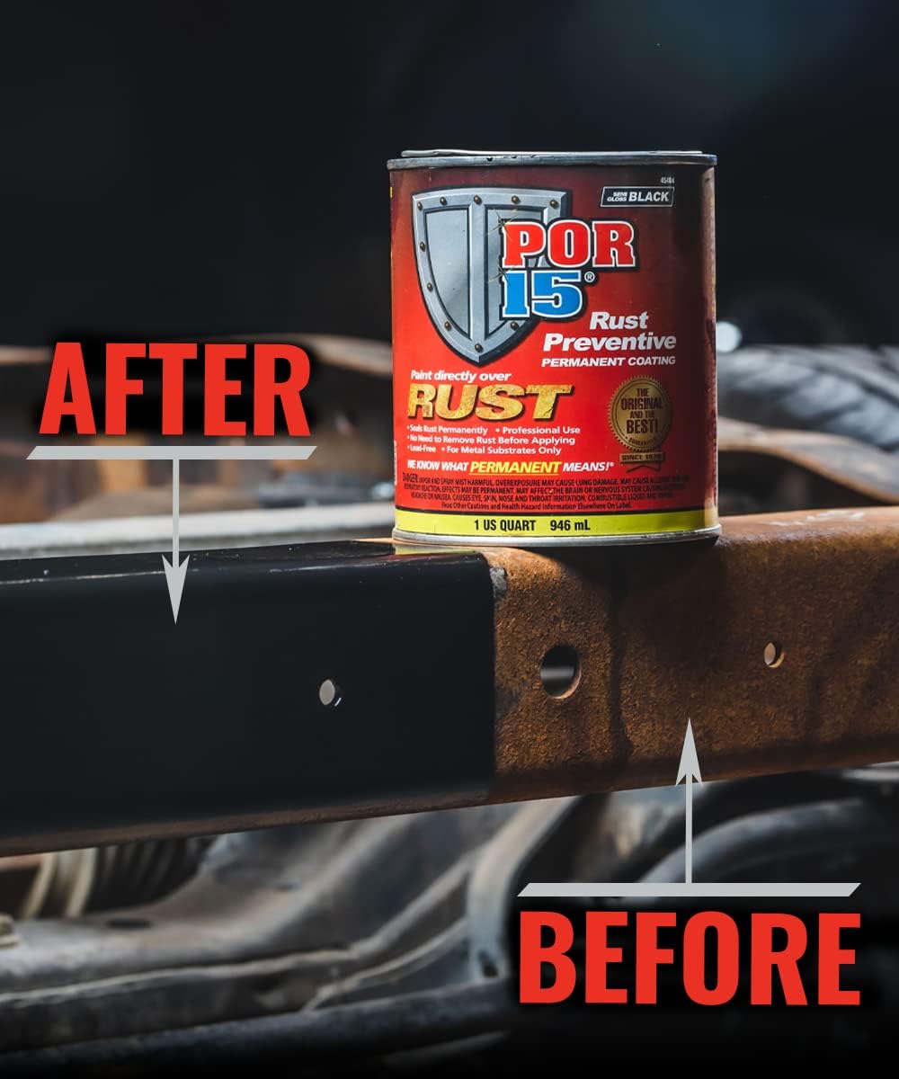 POR-15 Rust Preventive Coating — Non-Porous Protective Barrier, 32 fl oz, Semi-Gloss Black