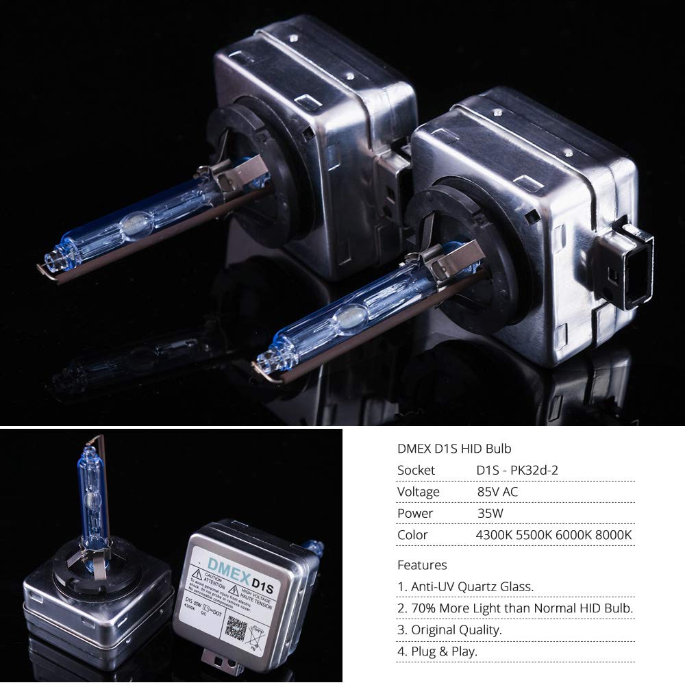 DMEX D2S HID Headlight Bulbs 6000K Cool White Xenon 35W 85122 66240 66040 66240CBI Replacement - Pack of 2 (Not fit Halogen Headlamp)