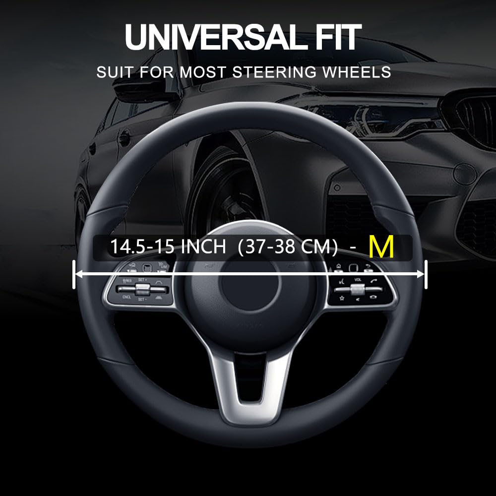 Leather Car Steering Wheel Cover, Universal Fit for Most Cars, Beige