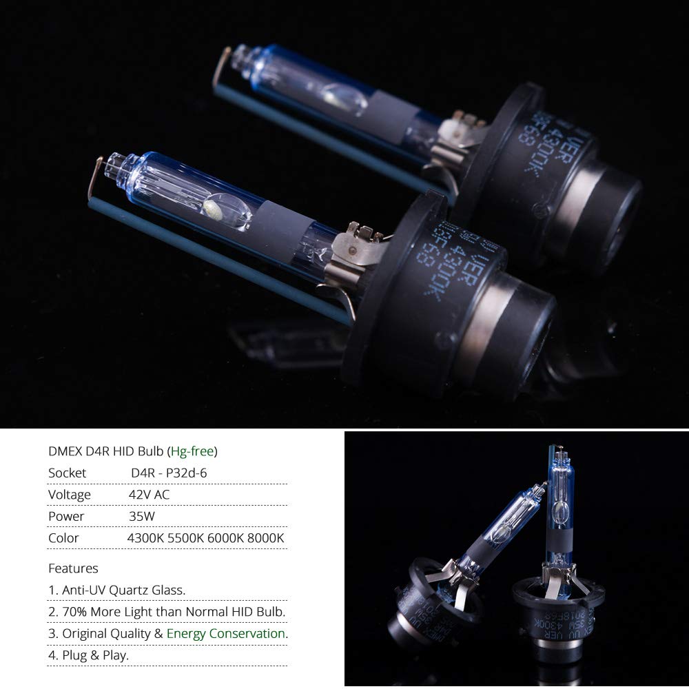 DMEX D2S HID Headlight Bulbs 6000K Cool White Xenon 35W 85122 66240 66040 66240CBI Replacement - Pack of 2 (Not fit Halogen Headlamp)