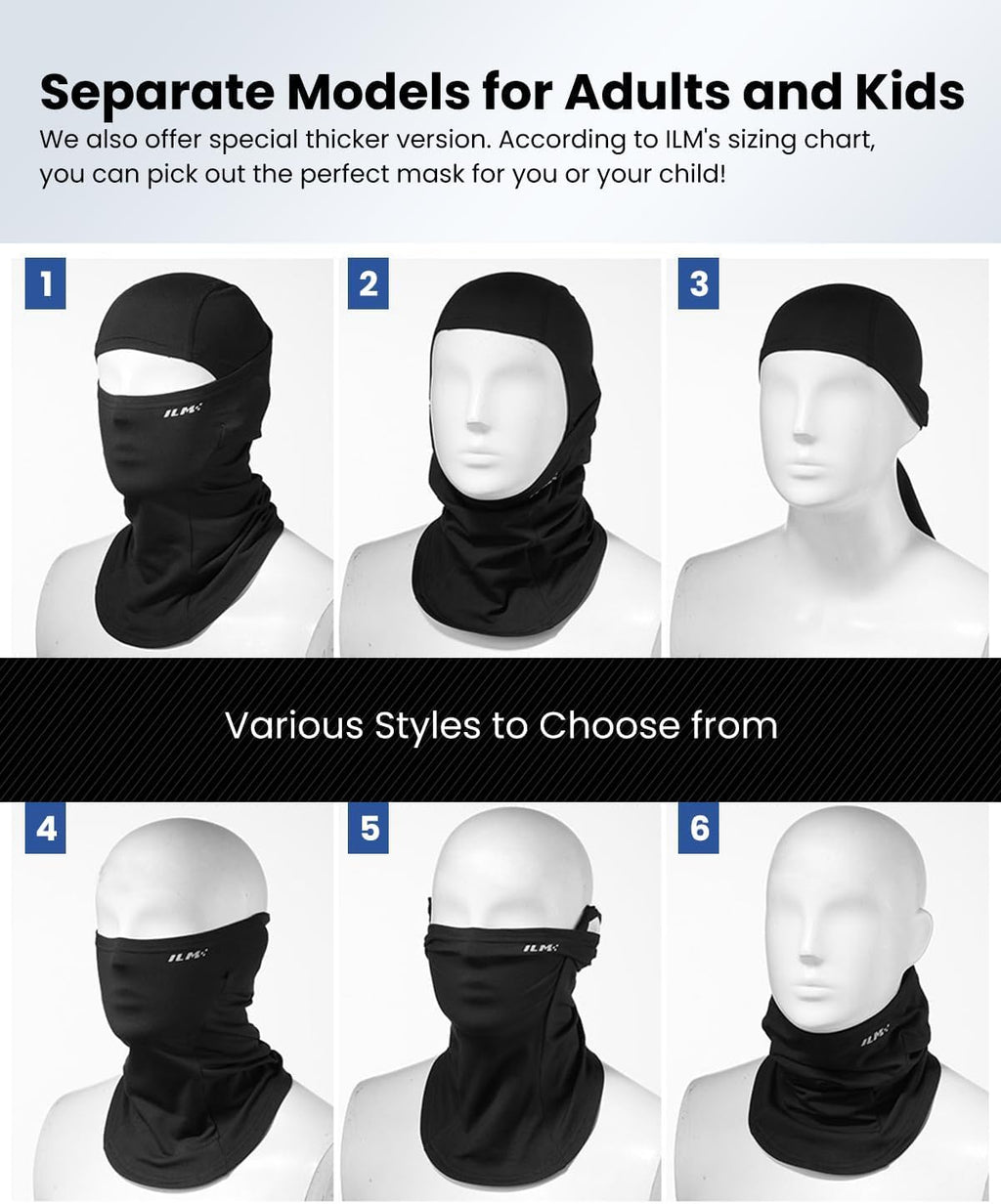 ILM Adult Motorcycle Balaclava Face Mask for Ski FM01A Men Women Black