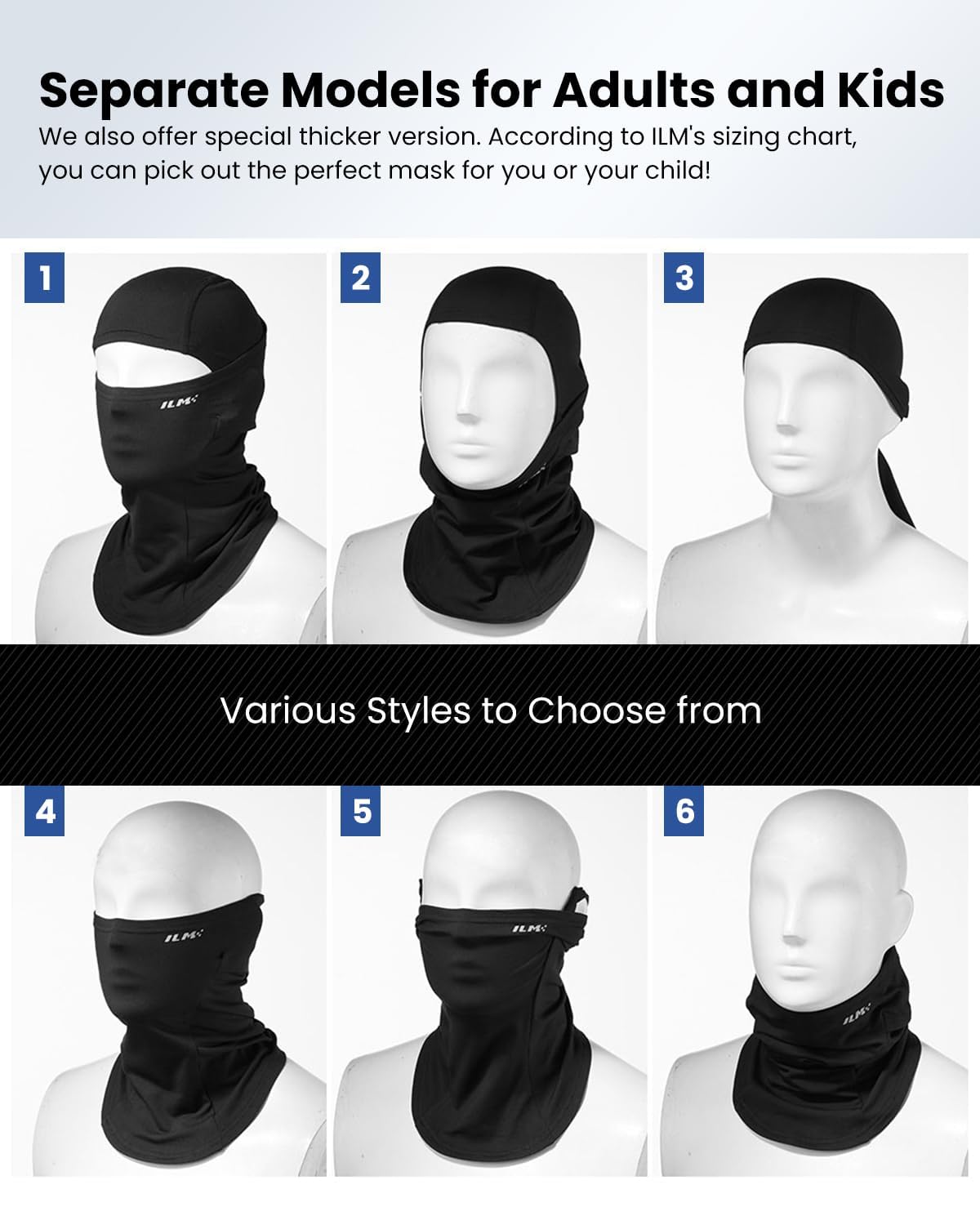 ILM Adult Motorcycle Balaclava Face Mask for Ski FM01A Men Women Black