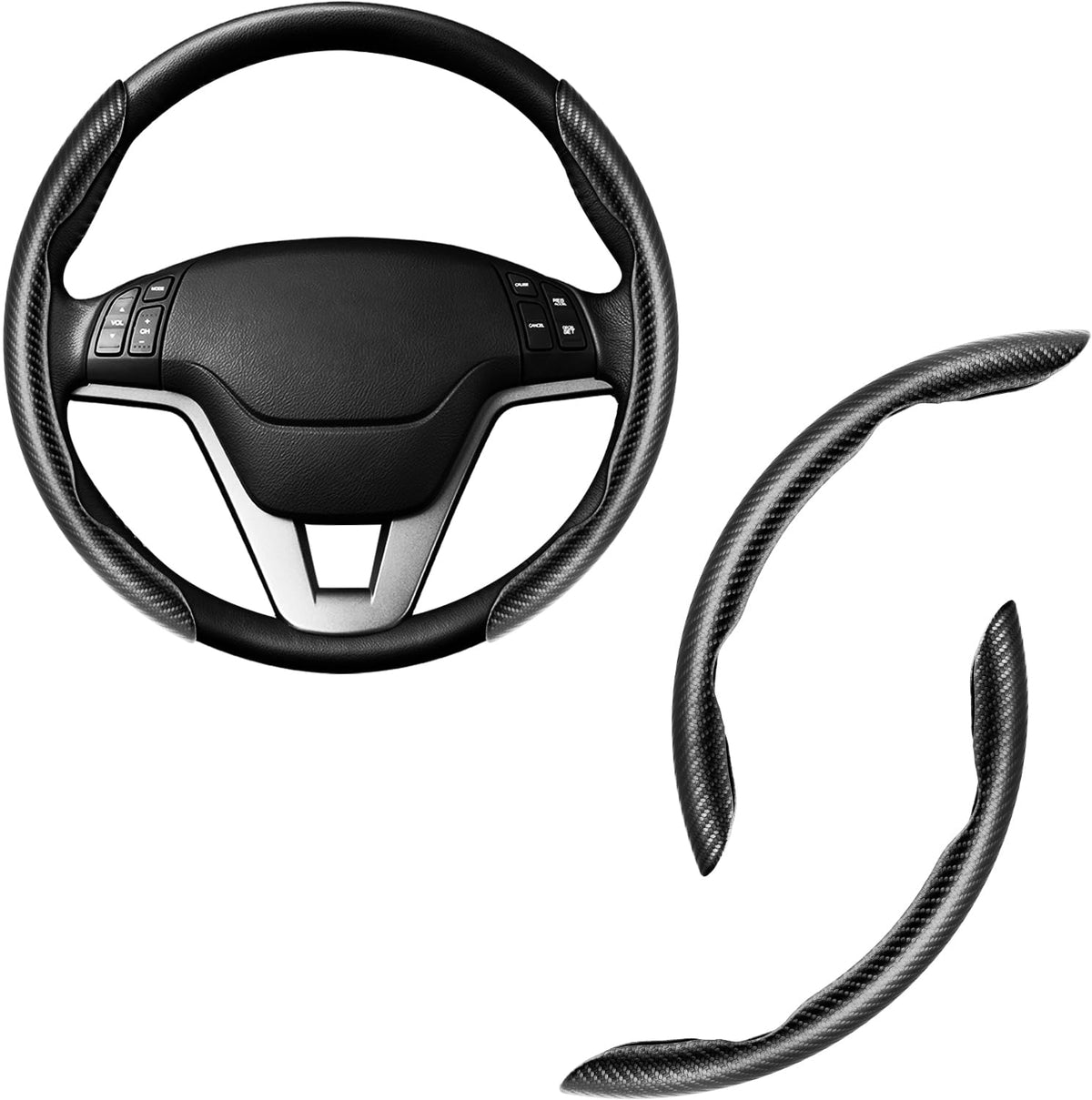 3pcs Carbon Fiber Anti-Skid Steering Wheel Cover, Waterproof & Segmented Butterfly Design, Universal 99% Vehicle Wheel Cover Protector, Car Interior Accessories (Black-3pcs)