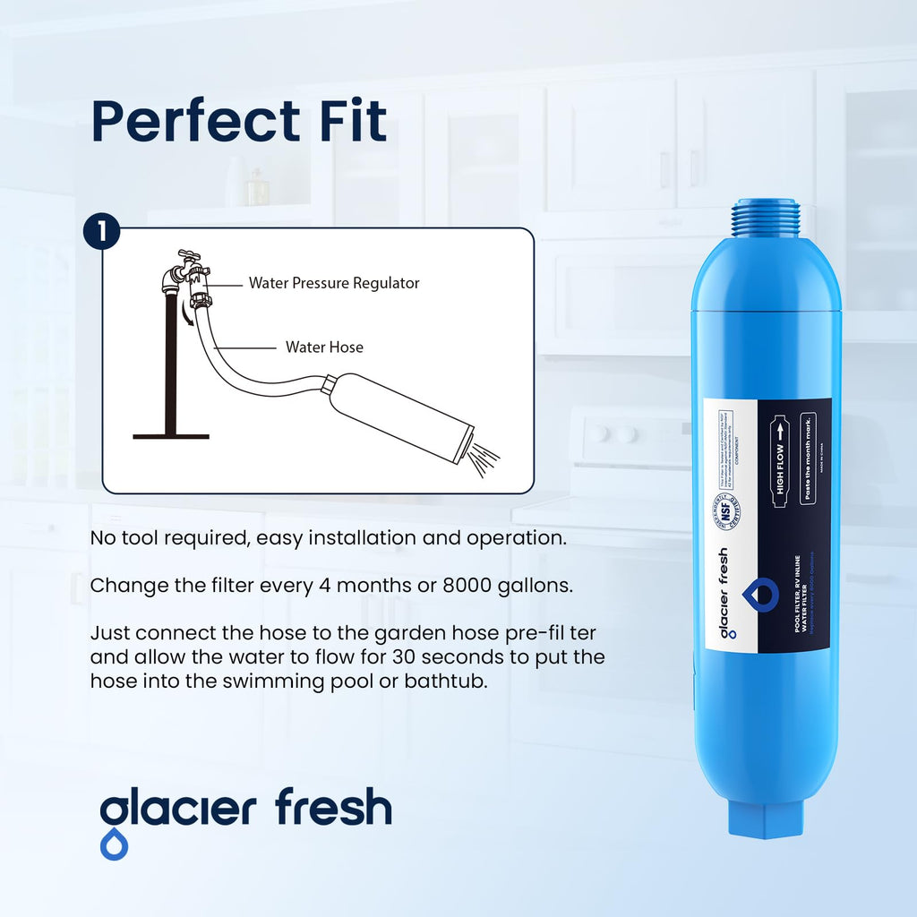 GLACIER FRESH RV/Marine Water Filter with 1 Flexible Hose Protectors 2 Pack