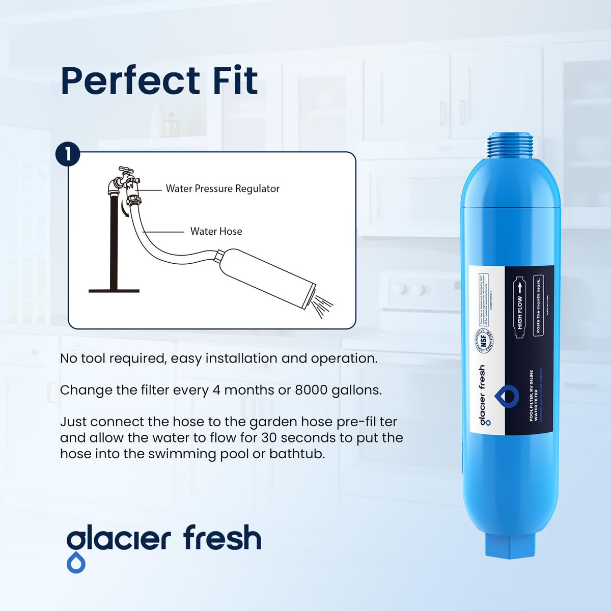GLACIER FRESH RV/Marine Water Filter with 1 Flexible Hose Protectors 2 Pack