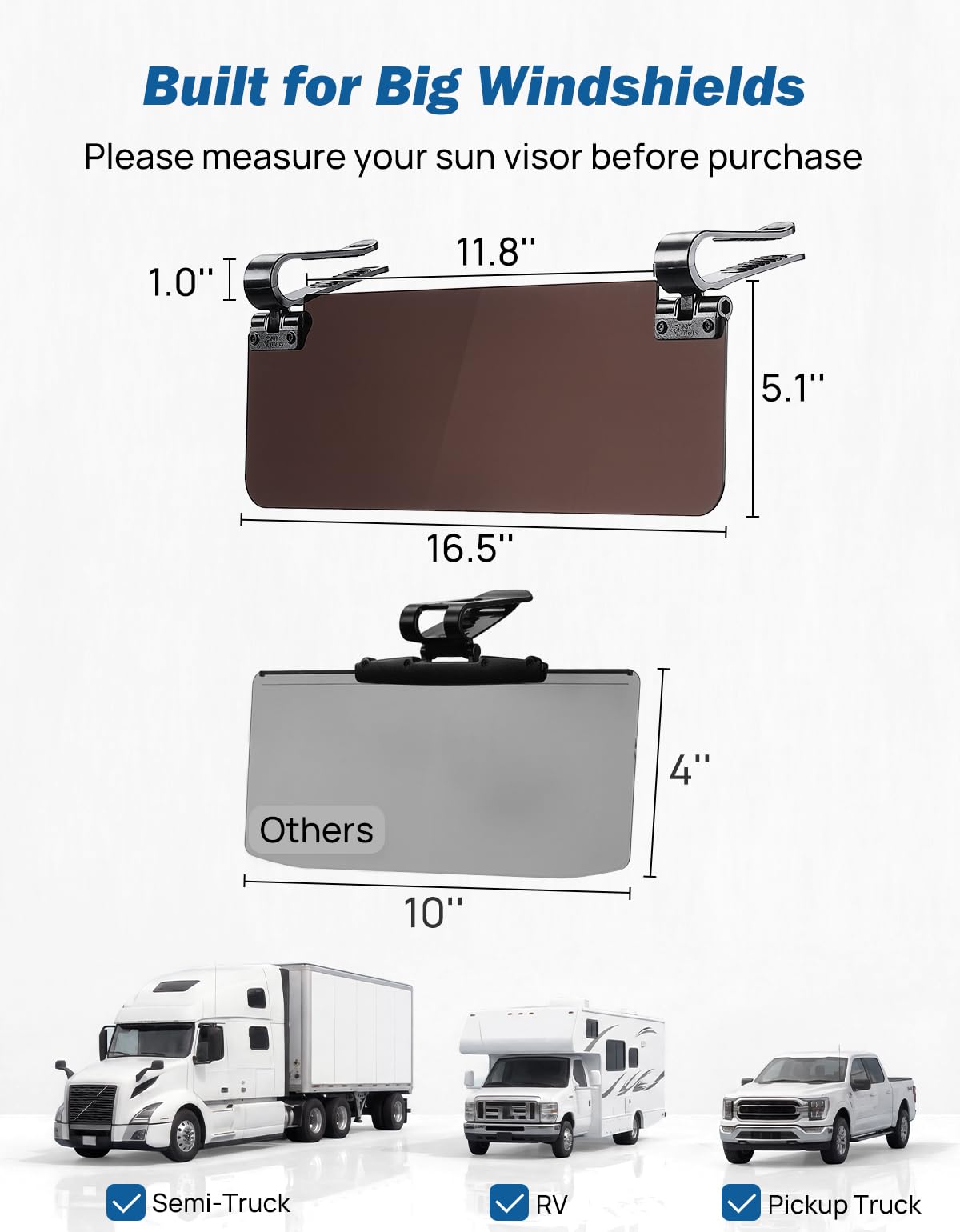 JOYTUTUS Sun Visor Extender for Cars, Polarized Sun Visor Extender Universal Sun Blocker UV400, Adjustable Visor Extension for Car Visor,Double-Clip,Anti Glare Stray Light