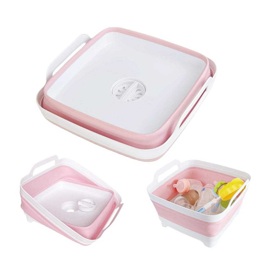 GIMWA 2.4Gal Collapsible Dish Basin with Drain Plug, Baby Bottle Wash Basin