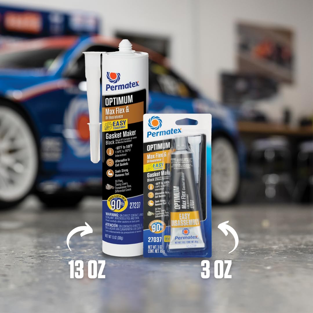 Permatex 82180 Ultra Black Maximum Oil Resistance RTV Silicone Gasket Maker, Sensor Safe and Non-Corrosive, for High Flex and Oil Resistant Applications 3 oz