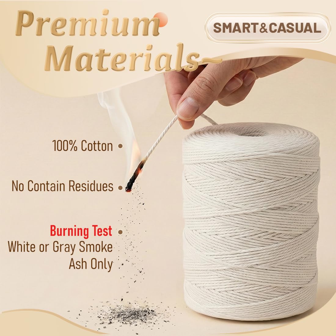 SMART&CASUAL 700 Feet 100% Cotton Butcher Twine String 2mm Food-Grade Cooking Twine for Kitchen Roasting Turkey Sausage Meat Prep Baking Crafts Crocheting Gift Wrapping Gardening