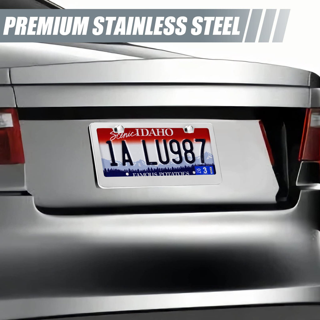 QUANQIUFEI 2 Pack License Plate Frames, Stainless Steel Car License Plate Cover Car Accessories with Screw Caps (Black)