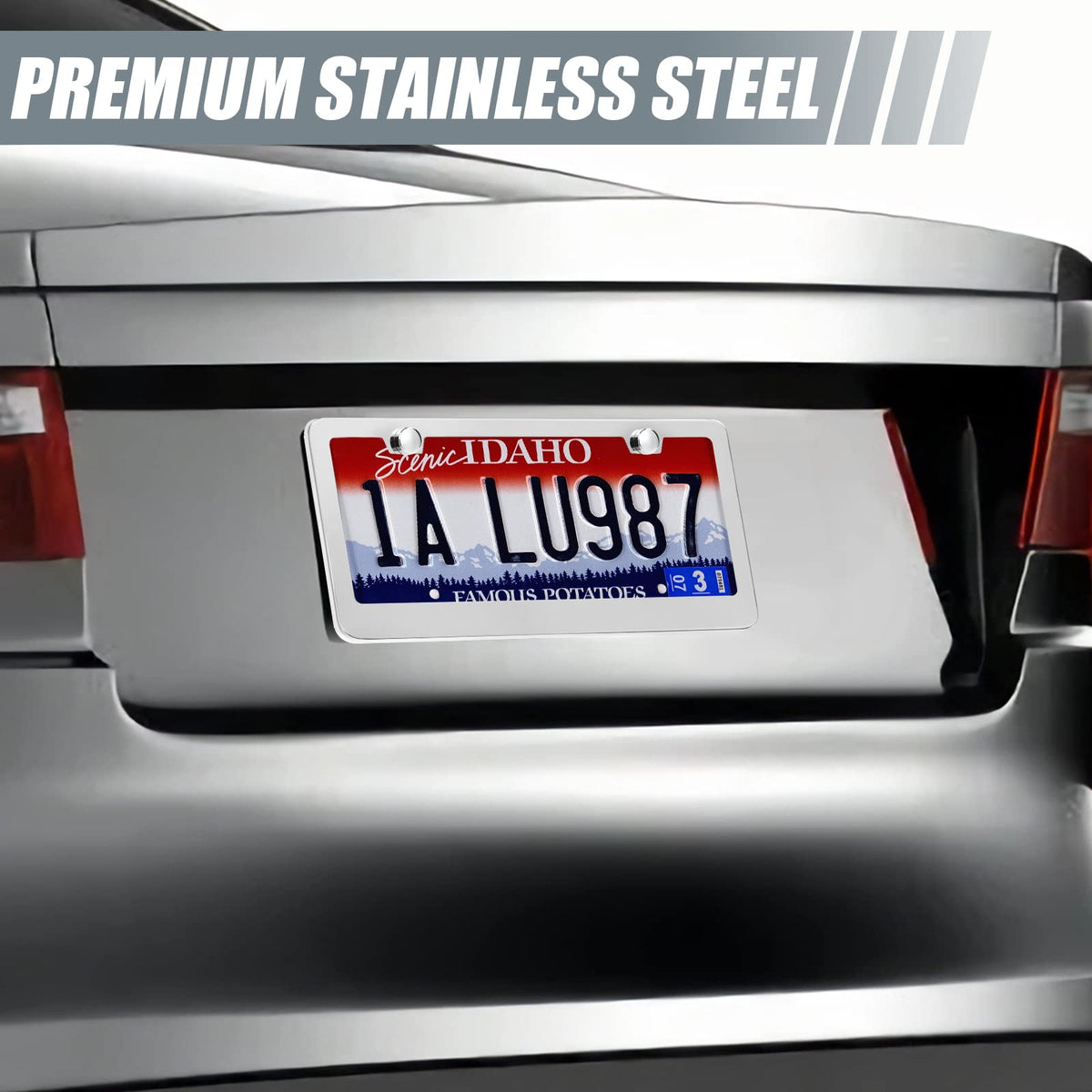 QUANQIUFEI 2 Pack License Plate Frames, Stainless Steel Car License Plate Cover Car Accessories with Screw Caps (Black)