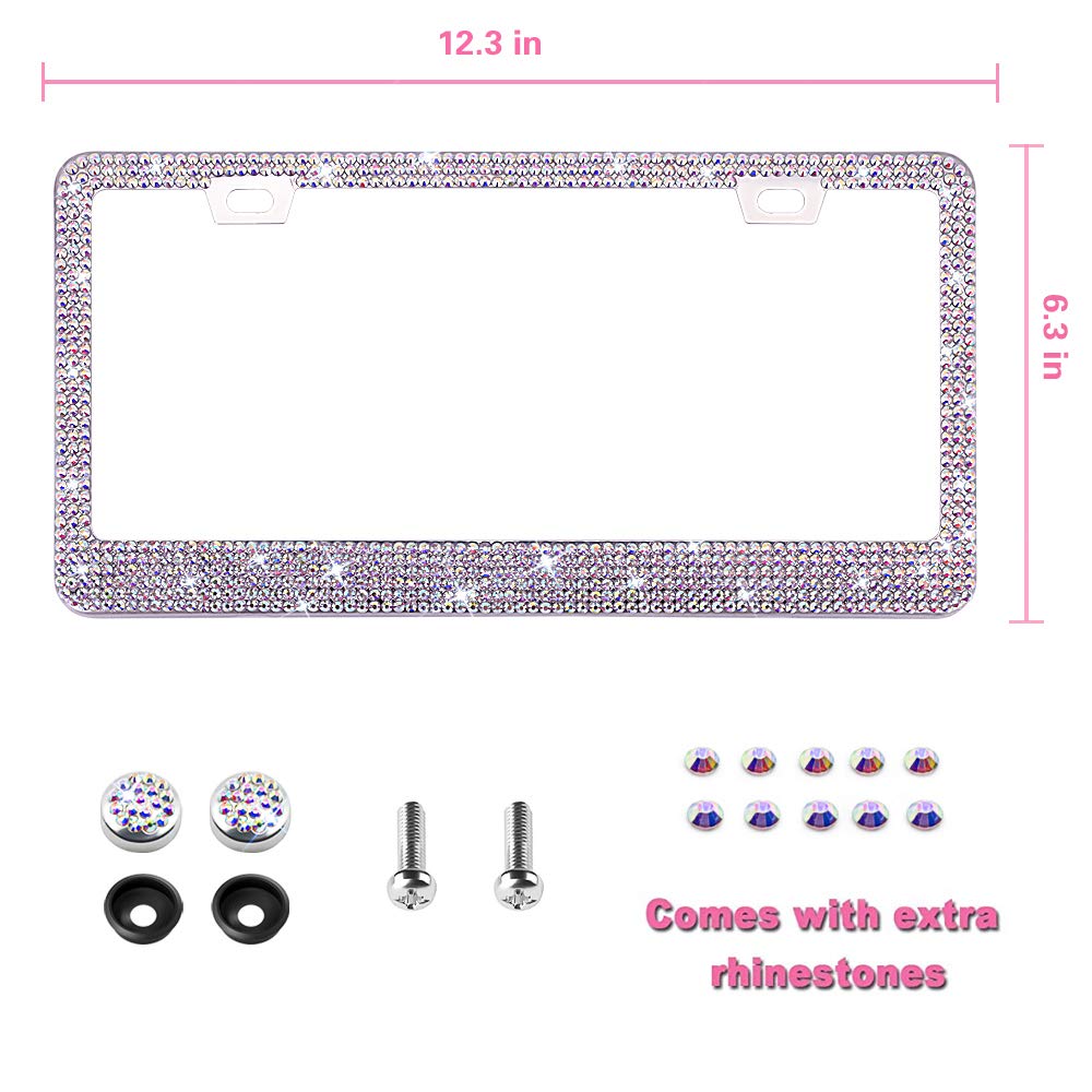 Bling License Plate Frame for Women, 1PCS Sparkly License Plate Frames| Over 1200 pcs 14 Facets Bedazzled Clear Glass Rhinestone Crystals w/Free Glitter Diamond Box (Black)