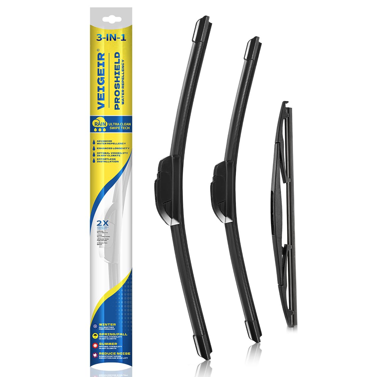3 Pack Windshield Wiper Blades Compatible with 2007-2017 Jeep Wrangler 2008-2018 Wrangler JK Original Factory Quality Front Rear Wipers Blade Set for My Car - 15" 15" 13"