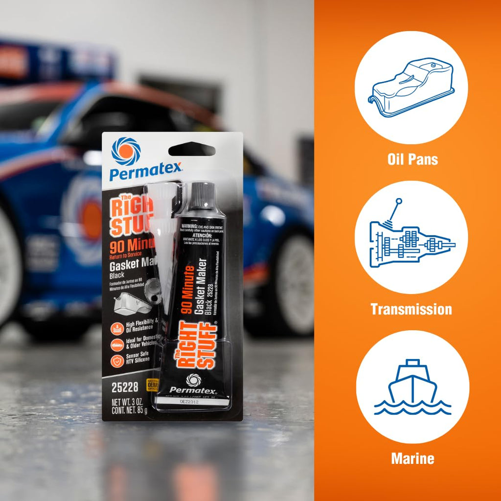 Permatex 82180 Ultra Black Maximum Oil Resistance RTV Silicone Gasket Maker, Sensor Safe and Non-Corrosive, for High Flex and Oil Resistant Applications 3 oz