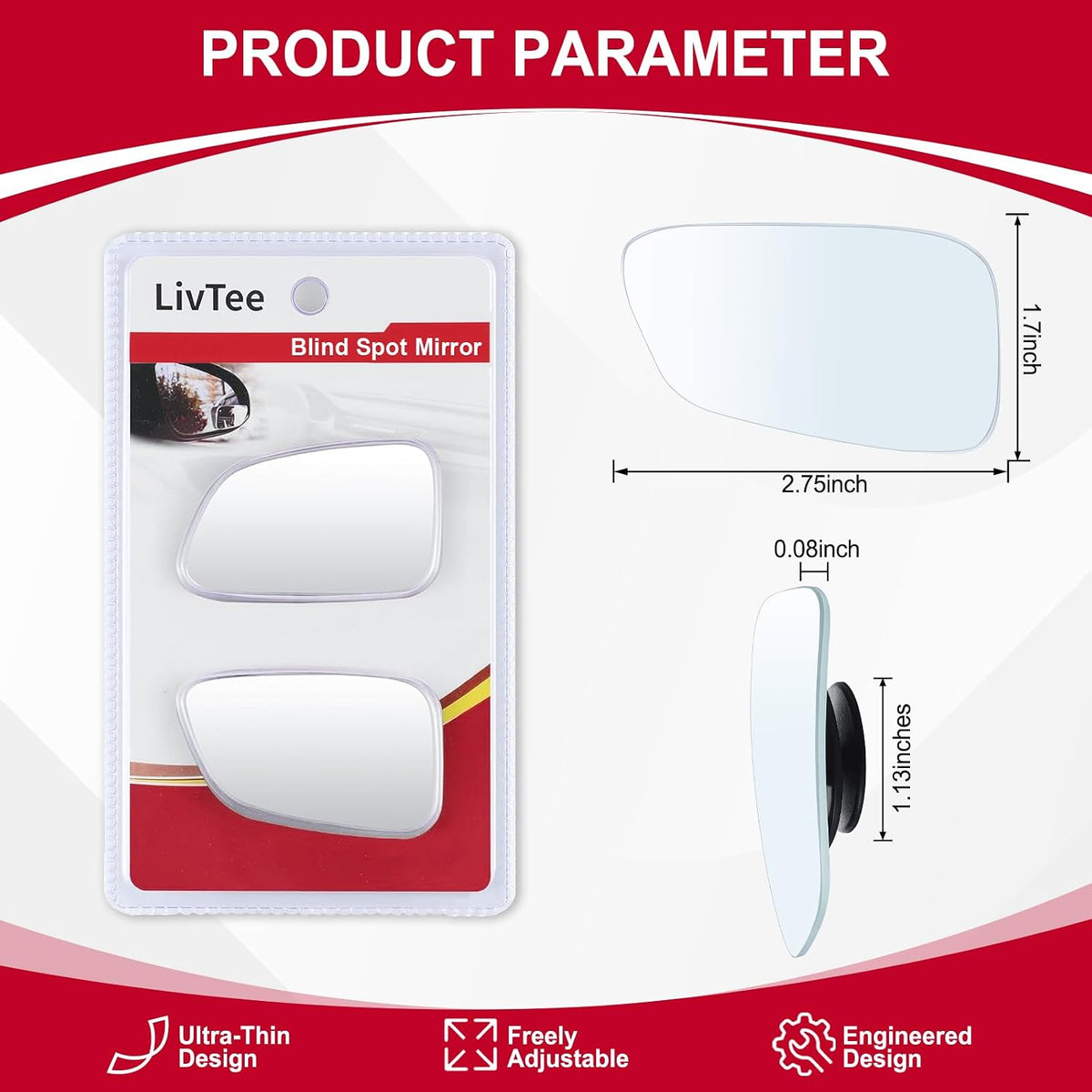 LivTee Blind Spot Car Mirror, HD Glass Frameless Convex Side Mirror Blindspot, Wide Angle Rear View Mirrors for SUVs, Trucks and RVs - Car Accessories
