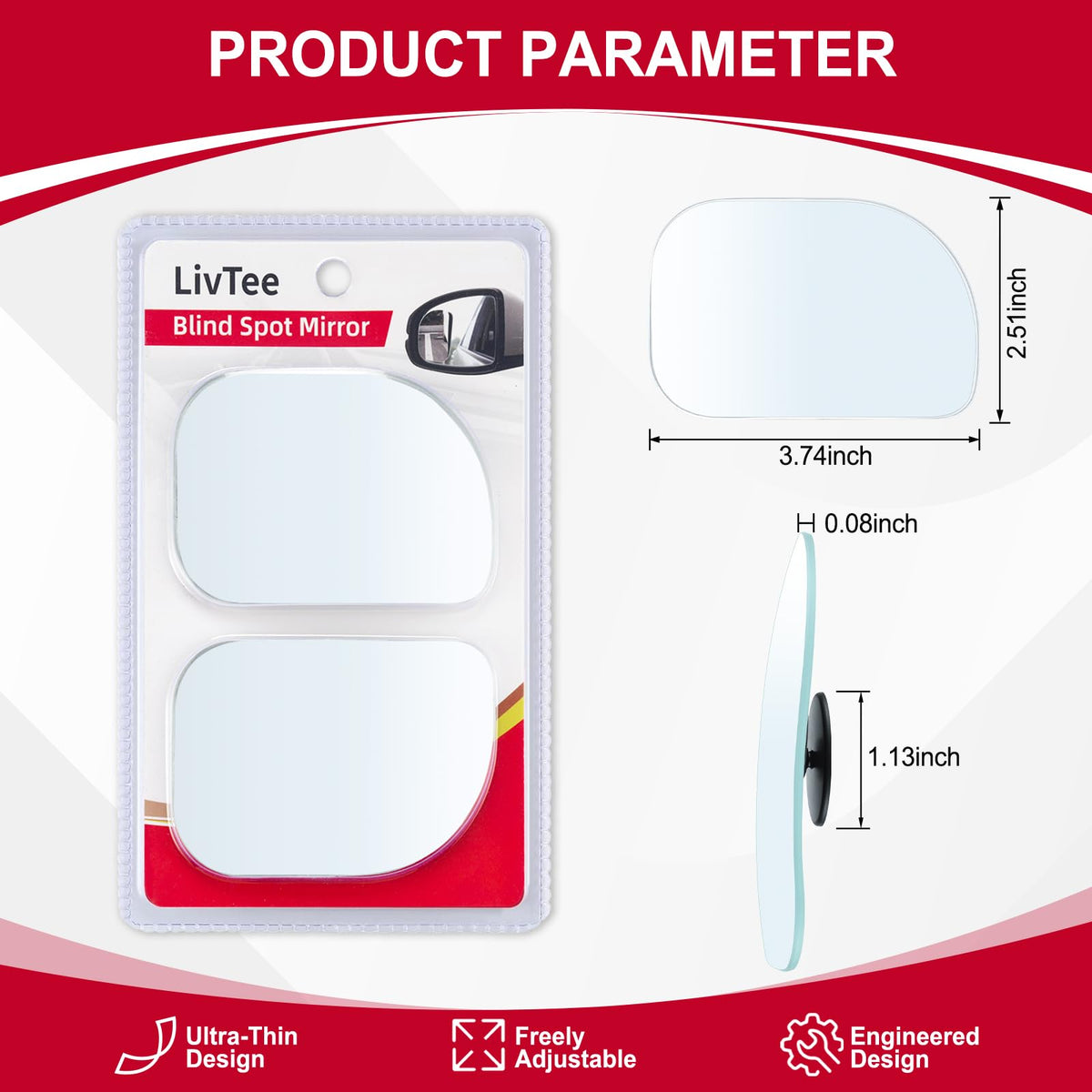 LivTee Blind Spot Car Mirror, HD Glass Frameless Convex Side Mirror Blindspot, Wide Angle Rear View Mirrors for SUVs, Trucks and RVs - Car Accessories