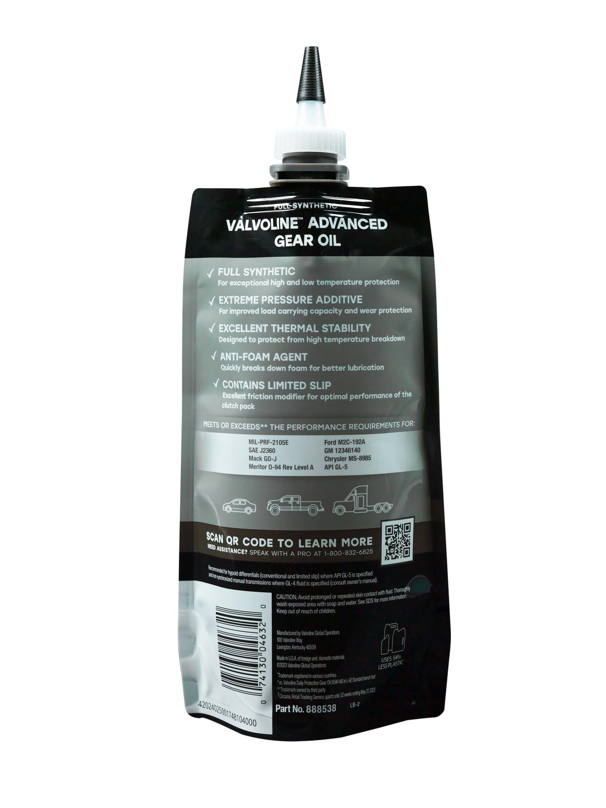 Valvoline FlexFill Advanced Full Synthetic 75W-90 Gear Oil 1 Quart Pouch