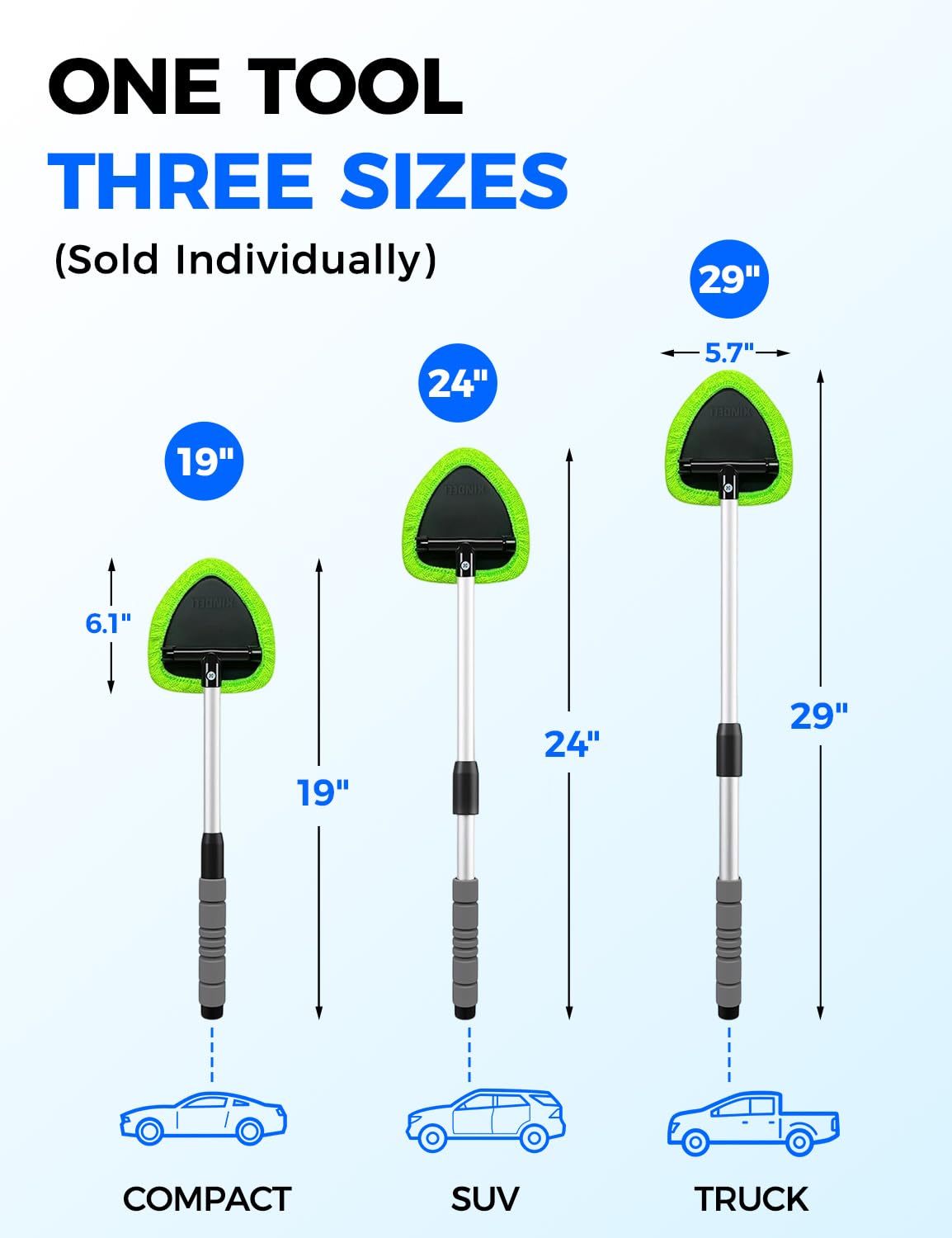 XINDELL Interior Windshield Cleaner Tool – Car Interior Window Cleaning Kit with Extendable Handle & 4 Microfiber Pads, Auto Wiper Inside Compact Windshield Brush for Car & Home Windows
