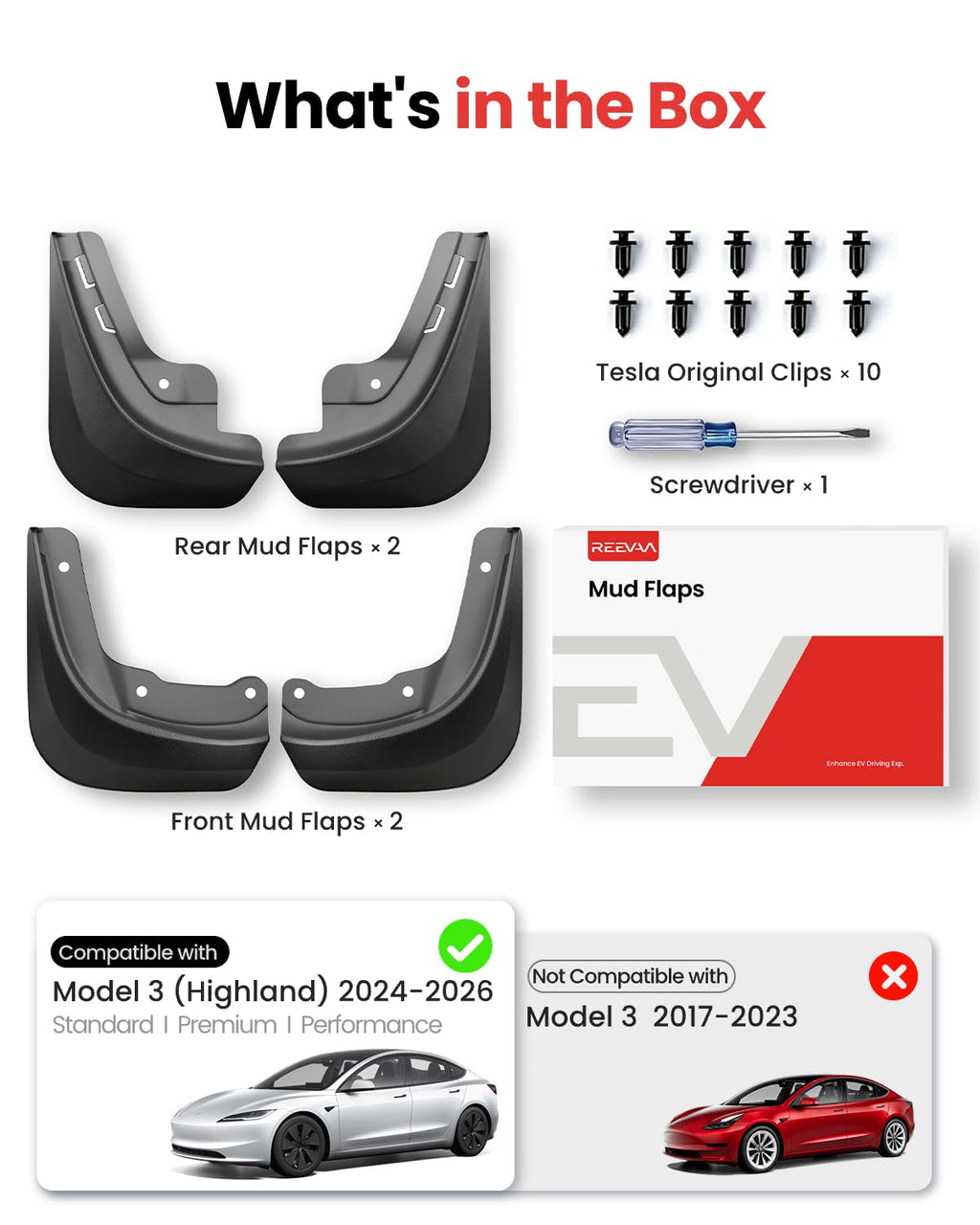 REEVAA Tesla Model Y Juniper 2025–2026 Mud Flaps Accessories, Set of 4