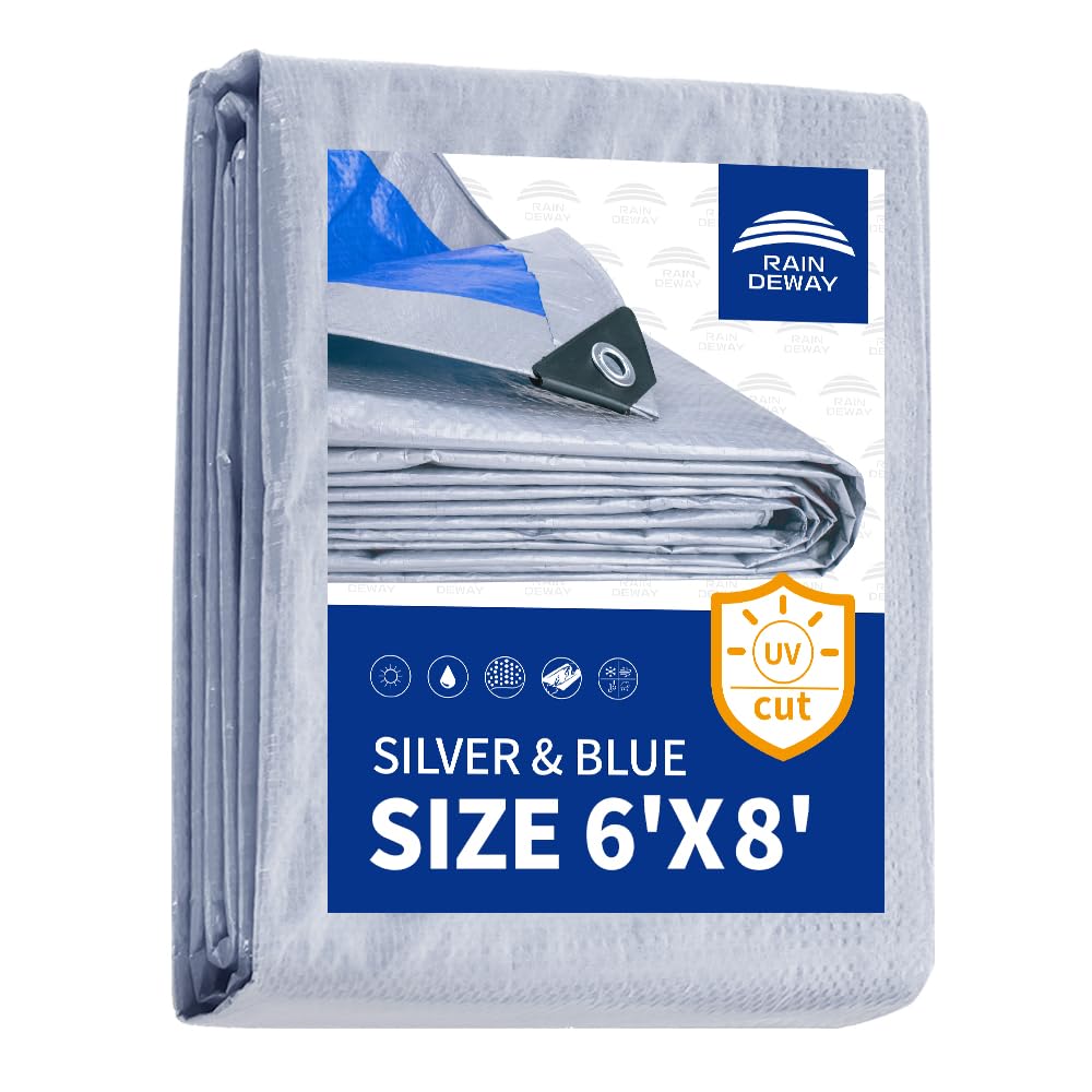 RAINDEWAY Tarps 8x10Ft 5.5 Mil Multipurpose Waterproof Poly Tarp Cover