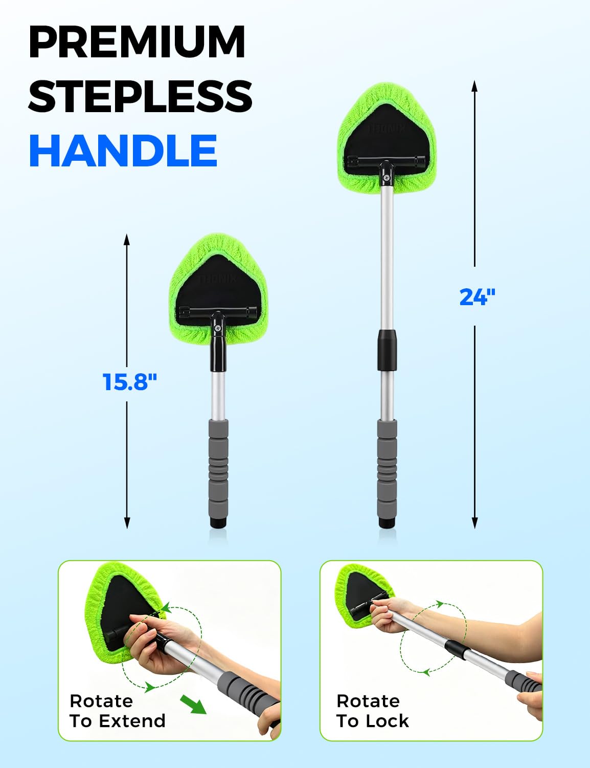 XINDELL Interior Windshield Cleaner Tool – Car Interior Window Cleaning Kit with Extendable Handle & 4 Microfiber Pads, Auto Wiper Inside Compact Windshield Brush for Car & Home Windows