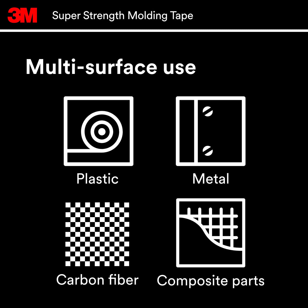3M Super-Strength Molding Tape, 1/2 in x 15 ft, High Double-Sided Adhesive, Permanently Attaches Side Moldings, Trim and Emblems to Interior and Exterior of Vehicles (03614)