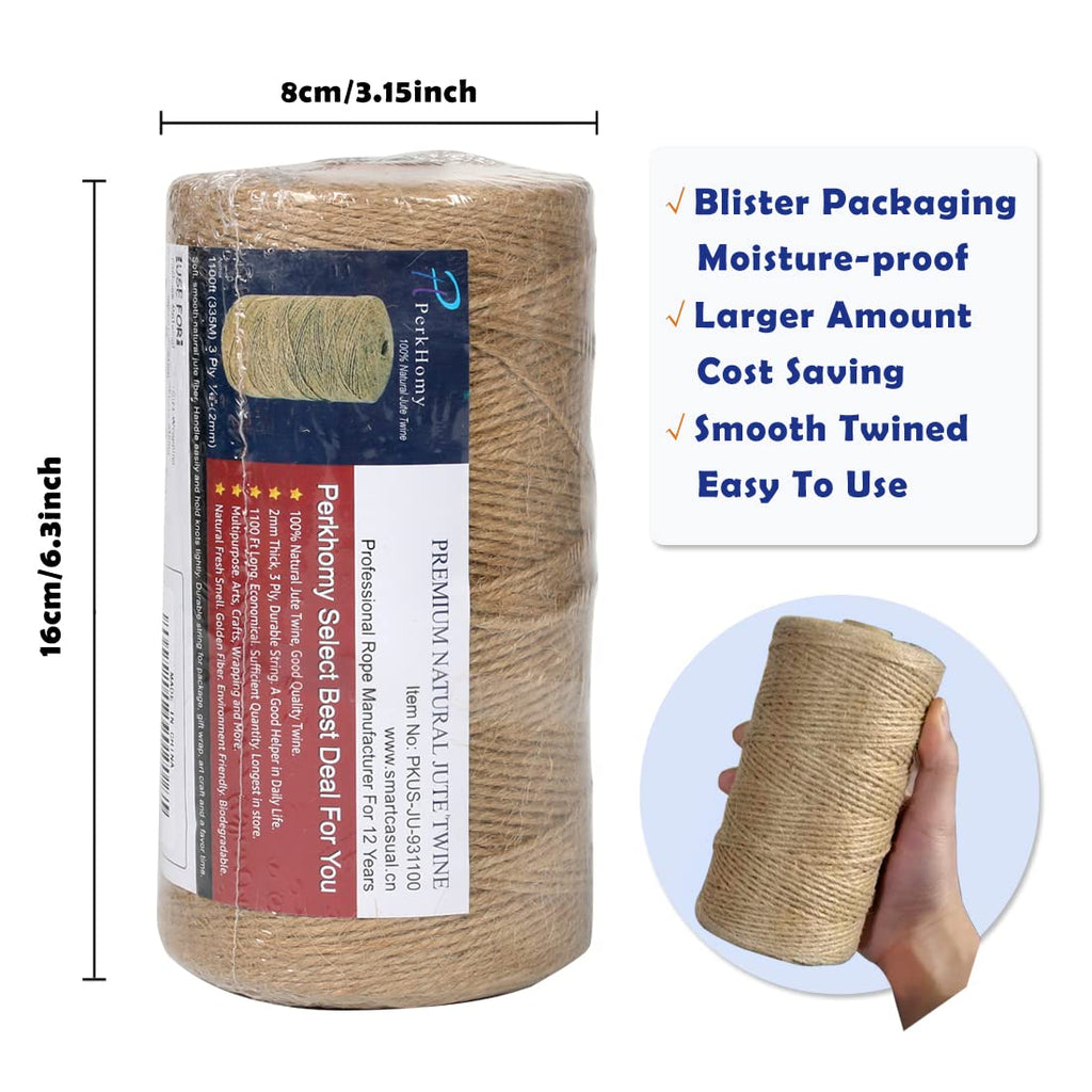 SMART&CASUAL 2mm Natural Jute Twine String Thin for Craft Plant Garden Gift Wrapping Christmas Handmade Art Decoration Packing String Home Art Decoration (Brown) (800 Ft (244M))