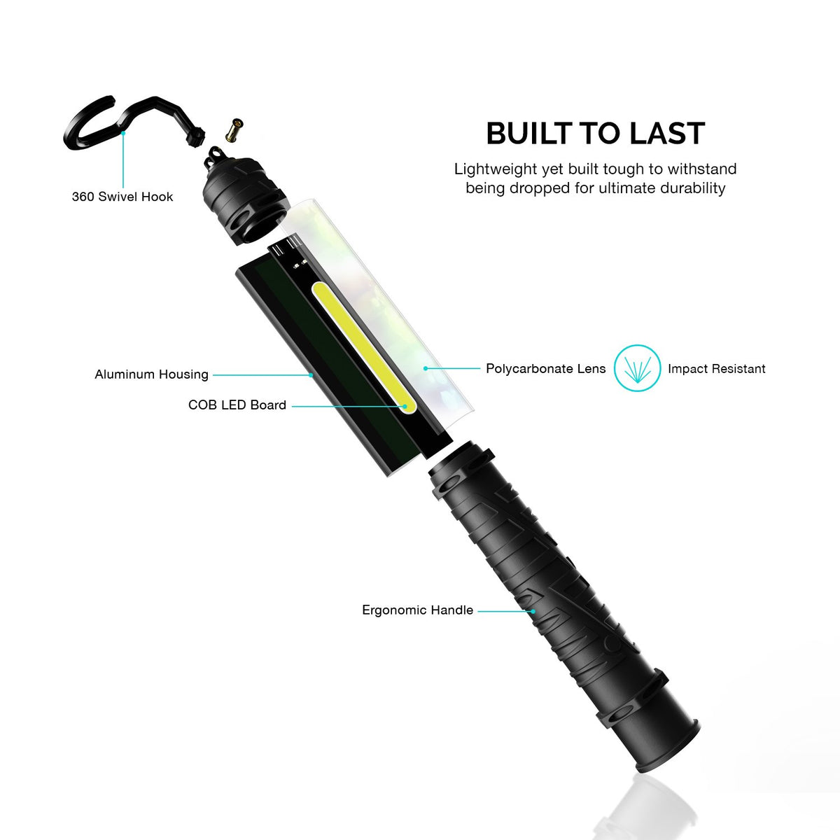 NEIKO 40339A Cordless COB LED Work Light with Rechargeable 4,400-mAh Li-ion Battery, Up to 11.5 Hours of Run Time, and Max Brightness of 1000 Lumens, Black