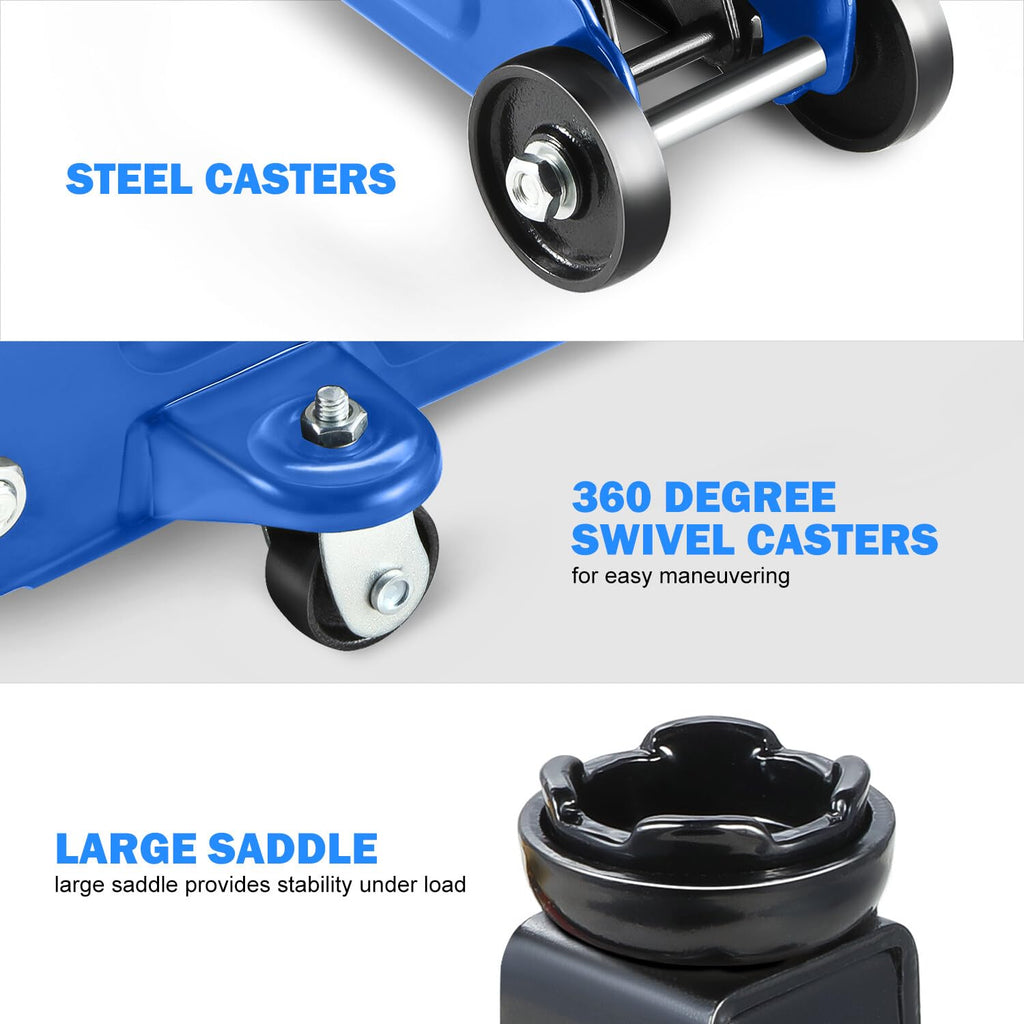 DNA Motoring TOOLS-00234 Low Profile Hydraulic Trolley Service/Floor Jack, 2 Ton (4000 lbs) Capacity, Lifting Range 5.1"-13", Black