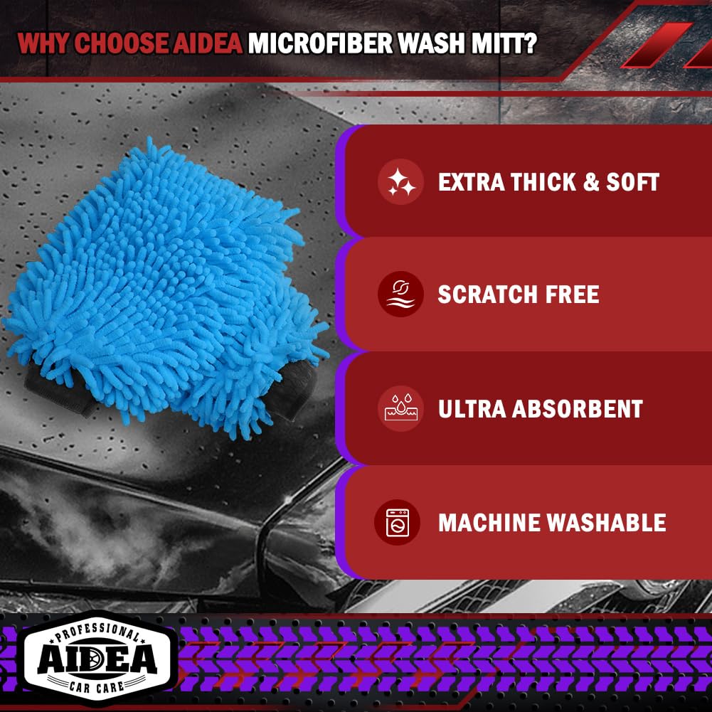 AIDEA Car Wash Mitt Microfiber-2PK, Car Wash Brush, Green, 7.12''X10.14''