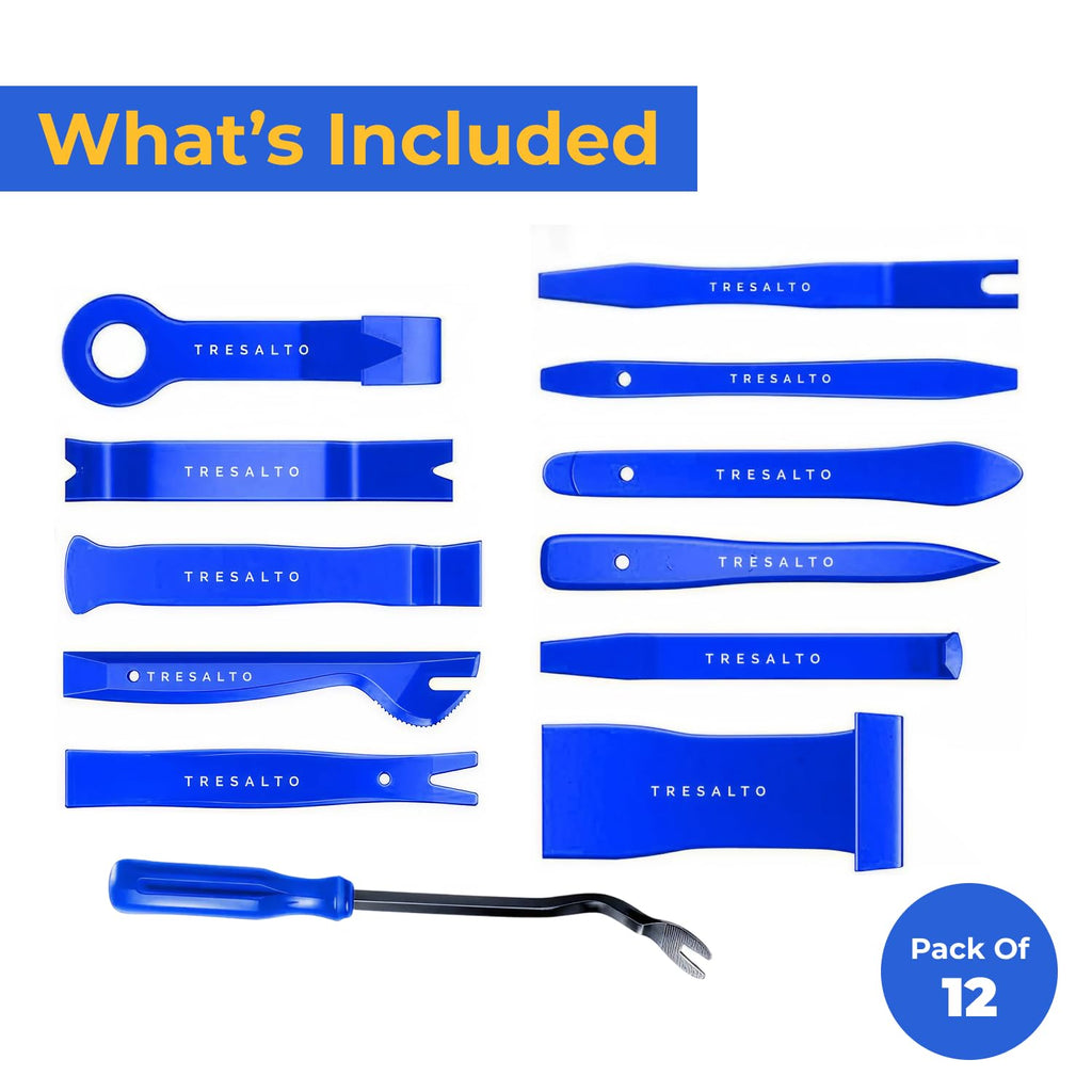 Tresalto Auto Trim Removal Tool Kit - 5 Piece set for Dash, Door Panel, Clip Remover - Scratch-Resist Nylon Pry Tools for Interior Car Trims Work - Panel Prying Tools Included - Blue